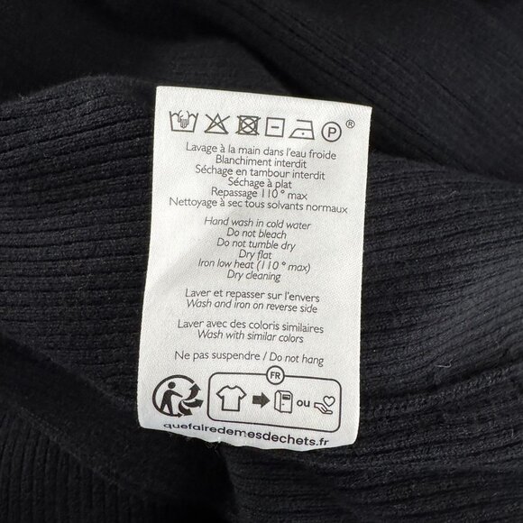 Sezane Tina Wrap Dress Large Black Merino Wool Blend Ribbed V-Neck DR-1807 - Picture 9 of 9